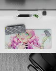 Kokushibo Demon Slayer mouse pad, 28x12 inches, features his six amber eyes, crimson hair, and swirling mist details.