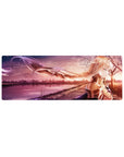 Anime mouse pad 32x12 inches featuring Alice from Sword Art Online in a serene sunset cityscape with blush and copper tones.