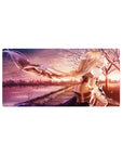 Anime mouse pad 32x16 inches featuring Alice from Sword Art Online with sunset cityscape and rich blush tones.