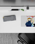 Cute 14x10 inches anime mouse pad in creamy white with soft rainbow hair tips, playful tidy desk vibe.