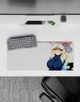 28x12 inches cute desk mouse pad with creamy white backdrop and soft rainbow hair tips, playful clean vibe.