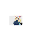 Classic anime girl mouse pad 14x10 inches with winking dragon maid, pink horn cap, navy outfit, clean look.