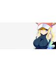 Anime girl desk pad 36x16 inches with winking Tohru on creamy white, pink horn cap and navy outfit.