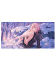 Zero Two 32x16 mouse pad from Darling in the Franxx, featuring her in a serene snowy backdrop with soft purples and golden sunset hues for a mesmerizing effect