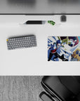 Blue city glow and metallic gold accents on a 14x10 inches classic anime mouse pad, fast and focused vibe.
