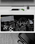 Anime mouse pad 32x16 inches featuring monochrome chibi characters from Demon Slayer, adding energy and style to your desk.