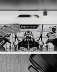 36x16 inches mouse pad with battle-worn Evas in monochrome, featuring a high-contrast design for an intense Neon Genesis Evangelion look.