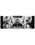 Compact 32x12 inches mouse pad with battle-worn Evas in monochrome, featuring a high-contrast design for a dramatic, intense look.