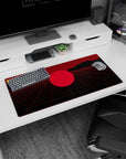 Geometric vaporwave design on 32x16 mouse pad brings Crimson Grid Mirage's sleek aesthetic to life