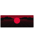 Compact Crimson Grid Mirage mouse pad 32x12 with red gridlines and glowing sphere for modern desk flair