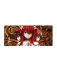 28x12 inches anime girl mouse pad with three red-haired cat-eared girls and ornate gold spirals.