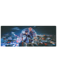 Anime mouse pad 32x12 inches featuring Kirito and Asuna in neon and indigo tones against a cyber-city background.