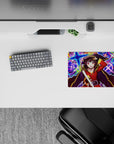 Megumin from KonoSuba anime mouse pad, 14x10 inches, featuring vibrant neon colors and dynamic magical scene.