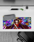 Anime mouse pad featuring Megumin from KonoSuba, size 28x12 inches, with vibrant neon colors and dynamic spell-casting scene.