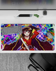 Megumin anime mouse pad 32x16 inches from KonoSuba, vibrant neon colors, dynamic explosion scene, perfect desk addition.