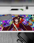 Megumin anime desk pad from KonoSuba, 36x16 inches, features vibrant colors and dramatic spell-casting scene.