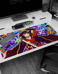 Megumin anime mouse pad 40x20 inches from KonoSuba, vibrant neon colors, dynamic spell-casting scene, perfect for desks.