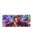 Megumin KonoSuba anime mouse pad 28x12 inches with vibrant neon colors, showcasing her casting a spell with glowing staff.