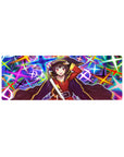 Megumin mouse pad 32x12 inches from KonoSuba, featuring explosive neon colors and dramatic spellcasting scene.