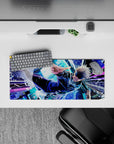 28x12 inches mouse pad showcasing Satoru Gojo in action, with dynamic blues and purples, perfect for adding power to your workspace.
