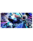 Mouse pad featuring Satoru Gojo, 32x16 inches, with vibrant blues and purples capturing his action-packed energy from Jujutsu Kaisen.