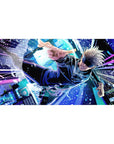 Desk pad featuring Satoru Gojo in action, 40x20 inches, with vibrant blues and purples capturing his powerful energy from Jujutsu Kaisen.