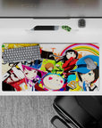 Persona 4 anime mouse pad 32x16 inches featuring Yu, Chie, Yukiko, and Teddie, bursting with vibrant colors and flair.