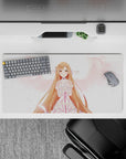 Asuna anime mouse pad 32x16 inches, featuring gentle pastel colors and a serene design with pink feathers and angelic whites.
