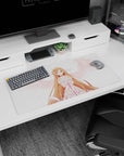 Asuna anime mouse pad 32x16 inches featuring angelic whites, dreamy pink feathers, and a gentle smile for a magical feel.
