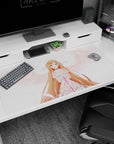 Asuna desk pad 40x20 inches, featuring angelic whites and dreamy pink feathers, adds a magical touch to your workspace.