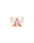 Asuna anime mouse pad, 14x10 inches, features Asuna in angelic whites and pink feathers, offering a magical and comforting vibe.