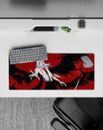 Majestic 28x12 mouse pad with Ichigo’s Hollow form, black wings, glowing veins, and ghostly skin for a godlike desk design full of Bleach’s power