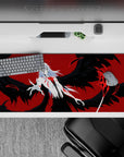 Godlike 36x16 desk pad with Ichigo’s Hollow form, black wings, glowing veins, and ghostly skin, ideal for fans of Bleach’s ultimate power moments