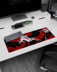 Ominous 32x12 mouse pad with Ichigo's Hollow form, black wings, and glowing crimson veins for an intense and powerful transformation at your desk