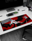 Hollow form 36x16 anime desk mat with Ichigo’s black wings, ghostly white skin, and glowing crimson veins for an ominous and powerful workspace vibe