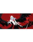 Ichigo's Hollow form 36x16 desk pad with majestic black wings, ghostly white skin, and glowing crimson veins, capturing the power and terror of his transformation