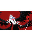 Ichigo's Hollow form 40x20 desk pad featuring majestic black wings, ghostly white skin, and glowing crimson veins for a godlike, ominous masterpiece