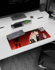 28x12 inches anime mouse pad showing pink-haired girl in black dress cuddling a burgundy-uniform boy with flip phone.