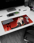 32x16 inches anime mouse pad showing pink-haired girl in black dress leaning on boy with flip phone.