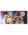 32x16 inches anime mouse pad with split-world rivalry art, chess silhouettes, drifting cards, glossy linework.