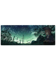 32x12 inches anime girl mouse pad with blonde typist under mint-green starry sky and roller-coaster frame.