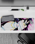 Elegant 32x12 mouse pad features Albedo's peaceful presence for fans of refined anime aesthetics