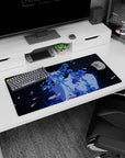 32x16 inches anime girl mouse pad showing a gentle gaze framed by blue flowers and drifting koi.