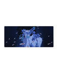 28x12 inches anime girl mouse pad with navy shadows, blue blossoms, and red-white koi accents.