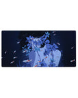 32x16 inches anime girl mouse pad with blue blossoms and red-and-white koi on deep navy.