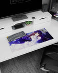 28x12 inches anime girl mouse pad showing a violet-haired girl in white lace on a starry neon-blue backdrop.