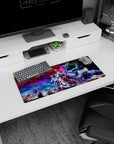 28x12 inches Shiro No Game No Life: Zero mouse pad, violet hair spread on floor under cyan holo rings.