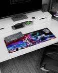 32x12 inches Shiro No Game No Life: Zero mouse pad, violet hair on the floor beneath glowing cyan rings.