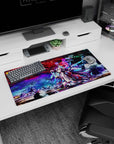 Shiro from No Game No Life: Zero anime girl mouse pad 32x16 inches with long violet hair and cyan halos.