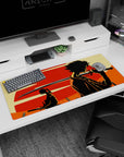 Mugen and Jin anime desk pad 36x16 inches, featuring a tense silhouette scene with samurai style.